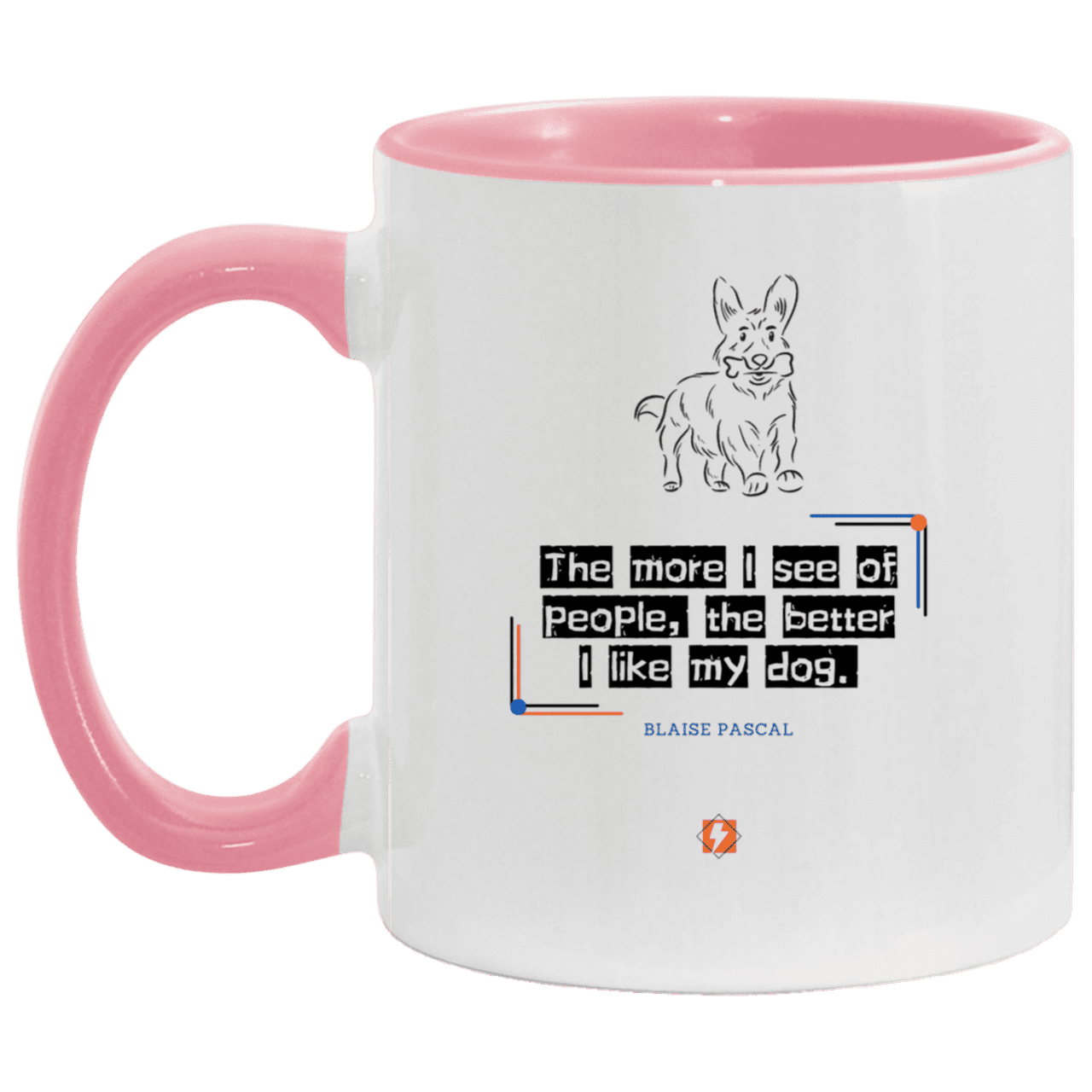 Ceramic Standard Mug 11oz with inspiring Pascal quote: BP112 - People vs Pets - Color: White/Pink