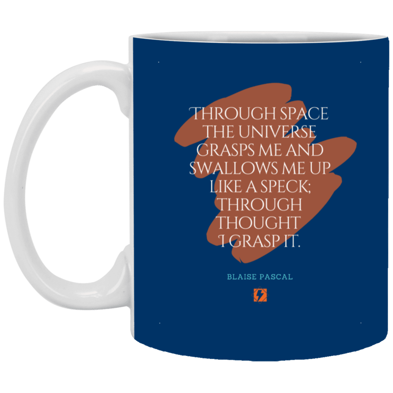 Ceramic Standard Mug 11oz with inspiring Pascal quote: BP113 - Thought transcends space matter and time - Color: Royal