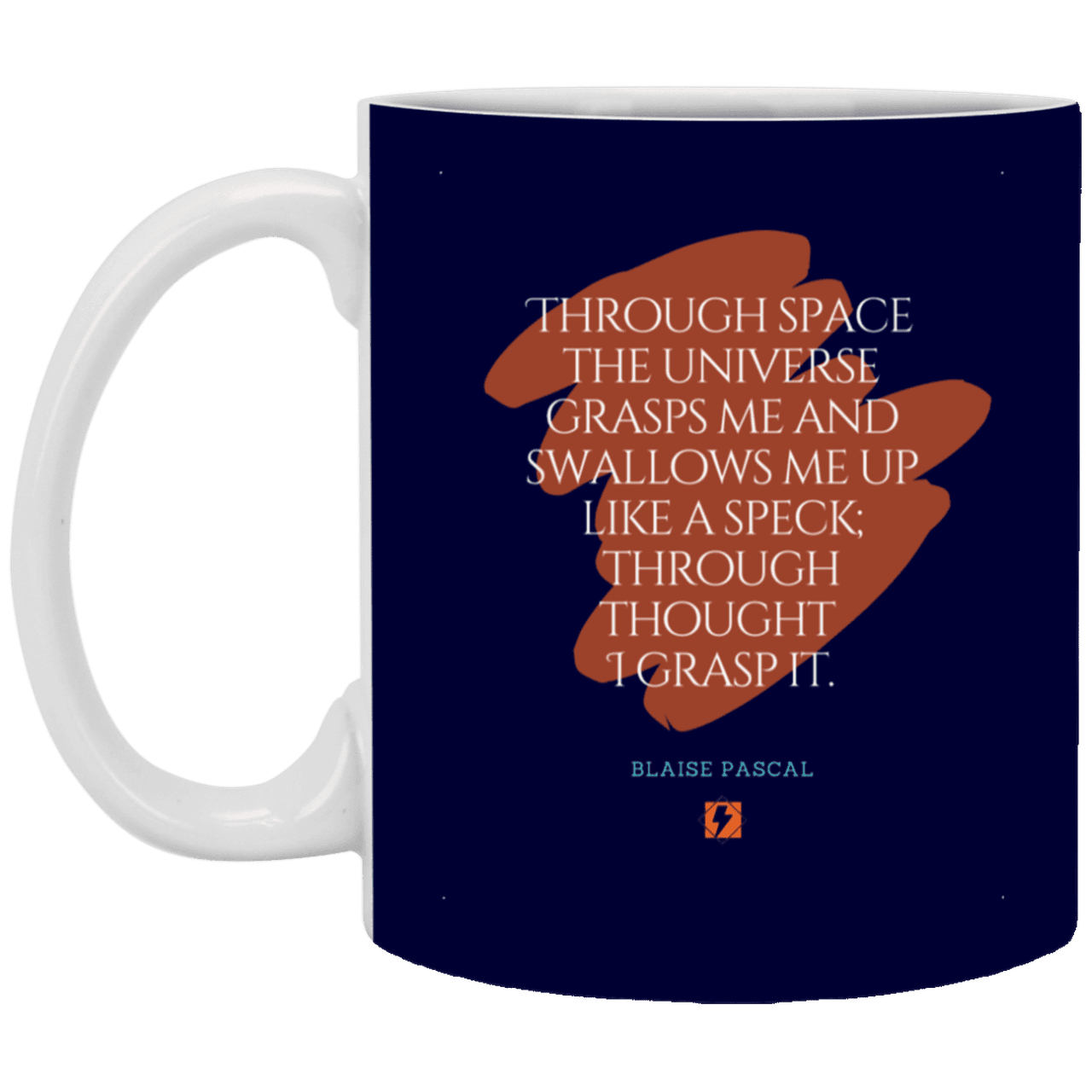 Ceramic Standard Mug 11oz with inspiring Pascal quote: BP113 - Thought transcends space matter and time - Color: Navy