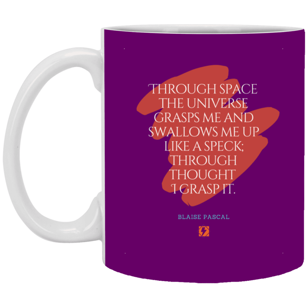 Ceramic Standard Mug 11oz with inspiring Pascal quote: BP113 - Thought transcends space matter and time - Color: Purple