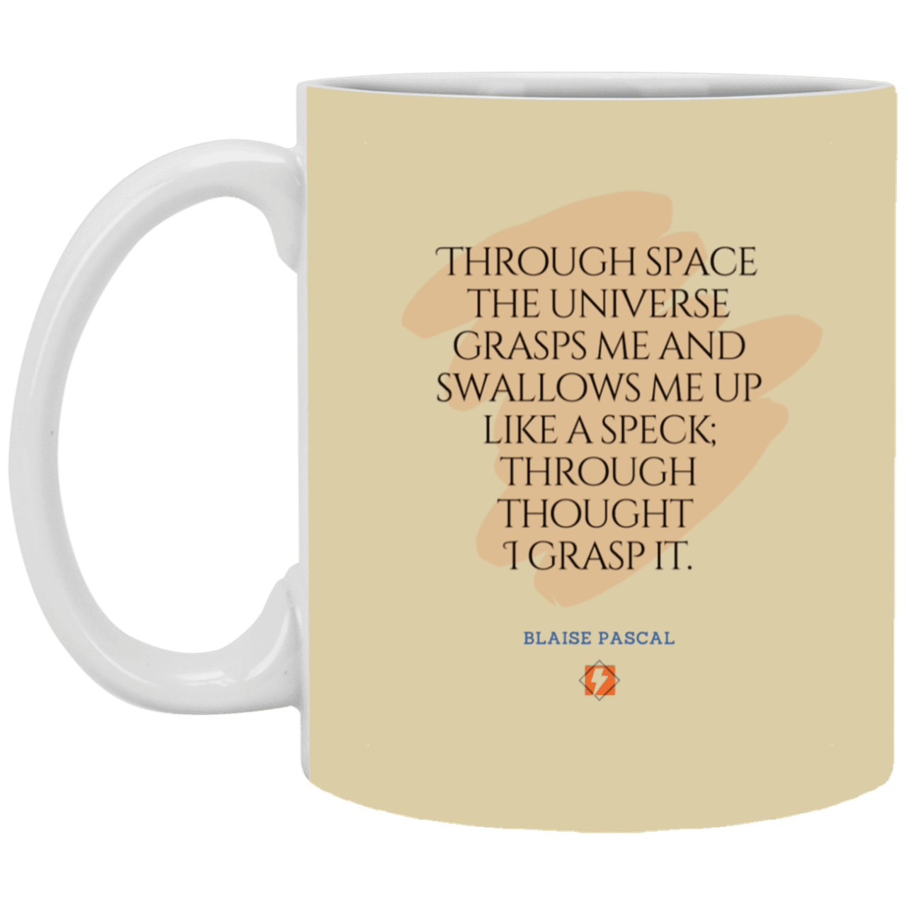 Ceramic Standard Mug 11oz with inspiring Pascal quote: BP113 - Thought transcends space matter and time - Color: Tan