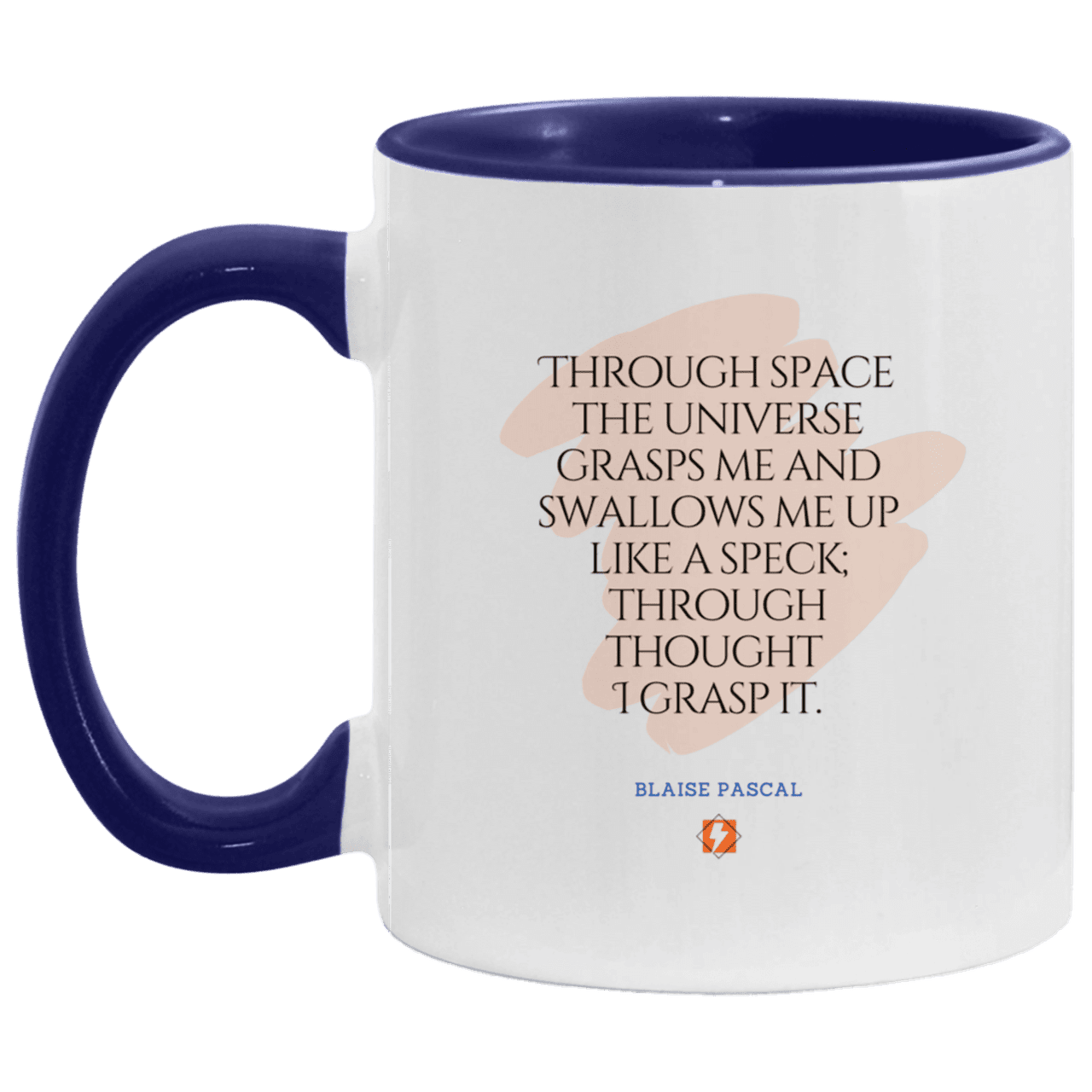 Ceramic Standard Mug 11oz with inspiring Pascal quote: BP113 - Thought transcends space matter and time - Color: White/Midnight Blue