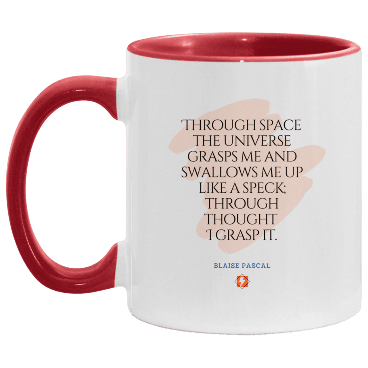 Ceramic Standard Mug 11oz with inspiring Pascal quote: BP113 - Thought transcends space matter and time - Color: White/Red