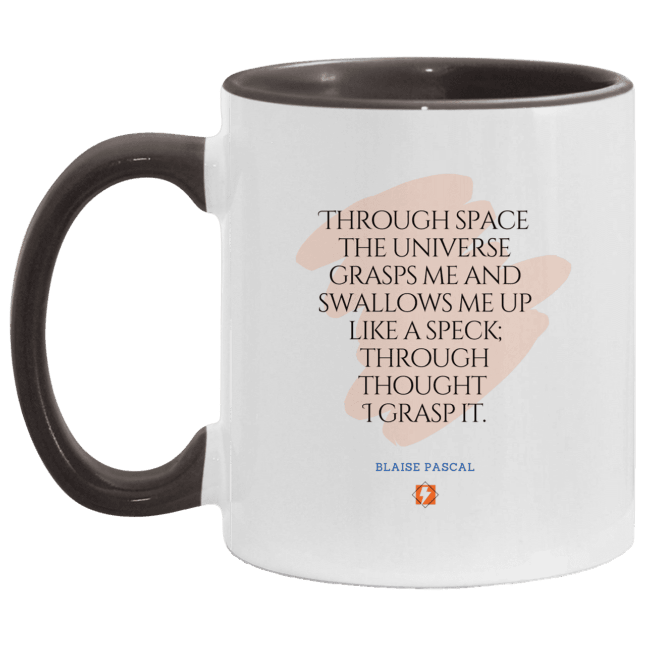 Ceramic Standard Mug 11oz with inspiring Pascal quote: BP113 - Thought transcends space matter and time - Color: White/Black