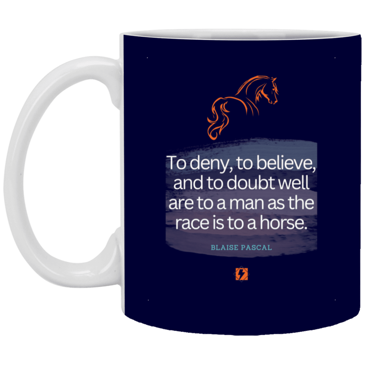 Ceramic Standard Mug 11oz with inspiring Pascal quote: BP114 - Minds are like horses - Color: Navy