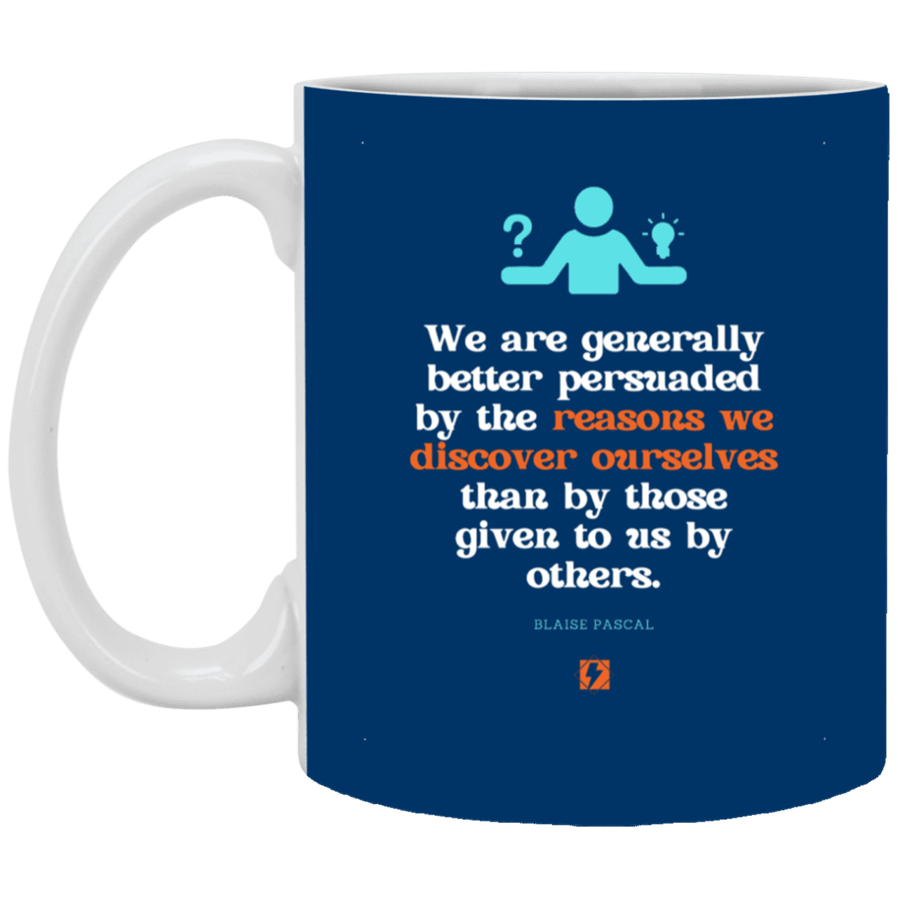 Ceramic Standard Mug 11oz with inspiring Pascal quote: BP115 - The path of persuation involves self-discovery - Color: Royal