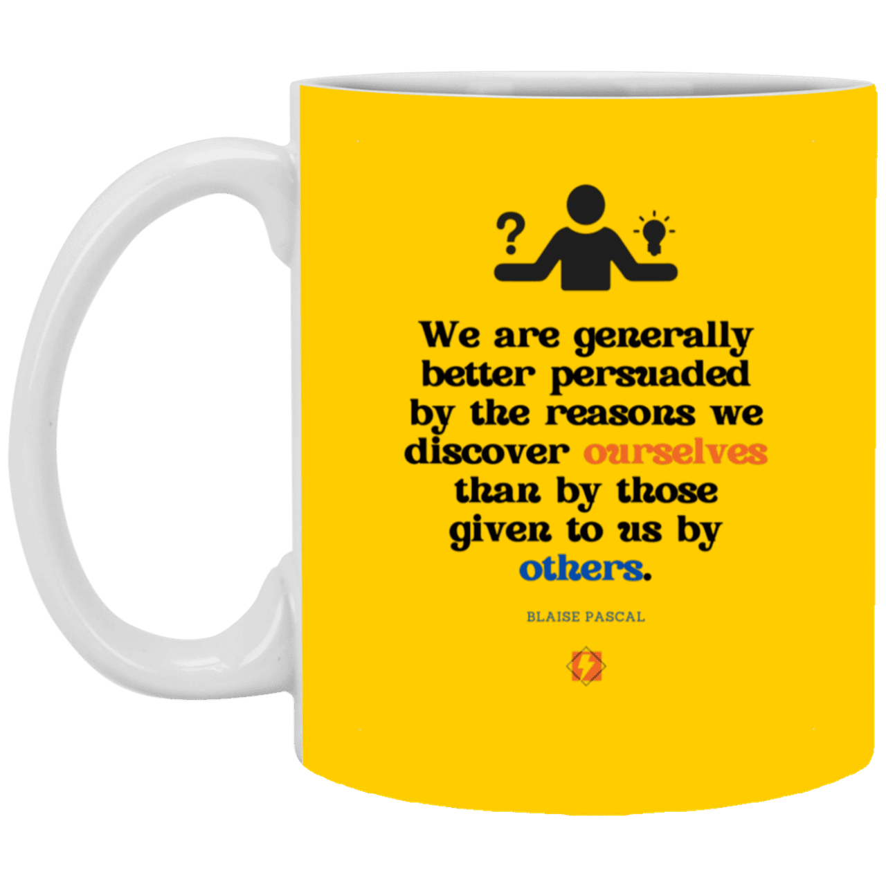 Ceramic Standard Mug 11oz with inspiring Pascal quote: BP115 - The path of persuation involves self-discovery - Color: Athletic Gold