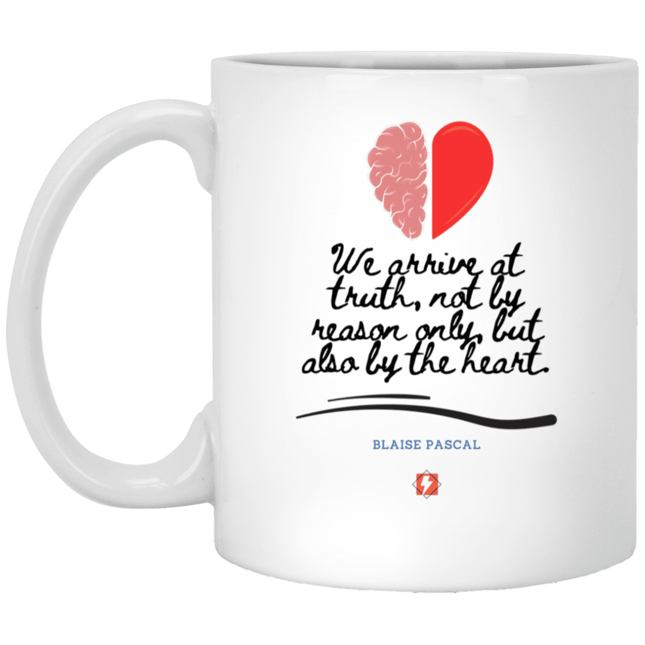 Ceramic Standard Mug 11oz with inspiring Pascal quote: BP116 - Truth requires both the head and the heart - Color: Plain White