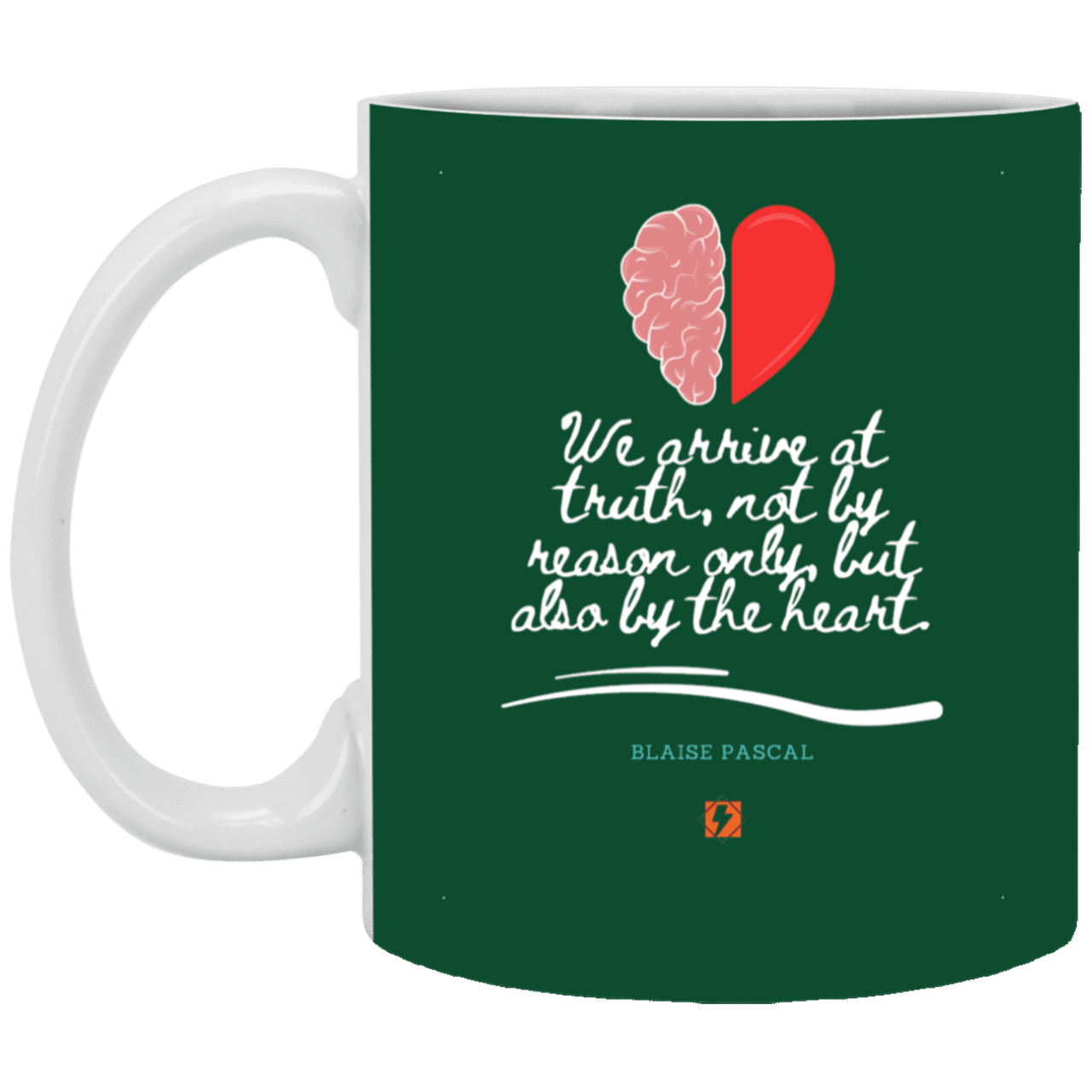 Ceramic Standard Mug 11oz with inspiring Pascal quote: BP116 - Truth requires both the head and the heart - Color: Forest