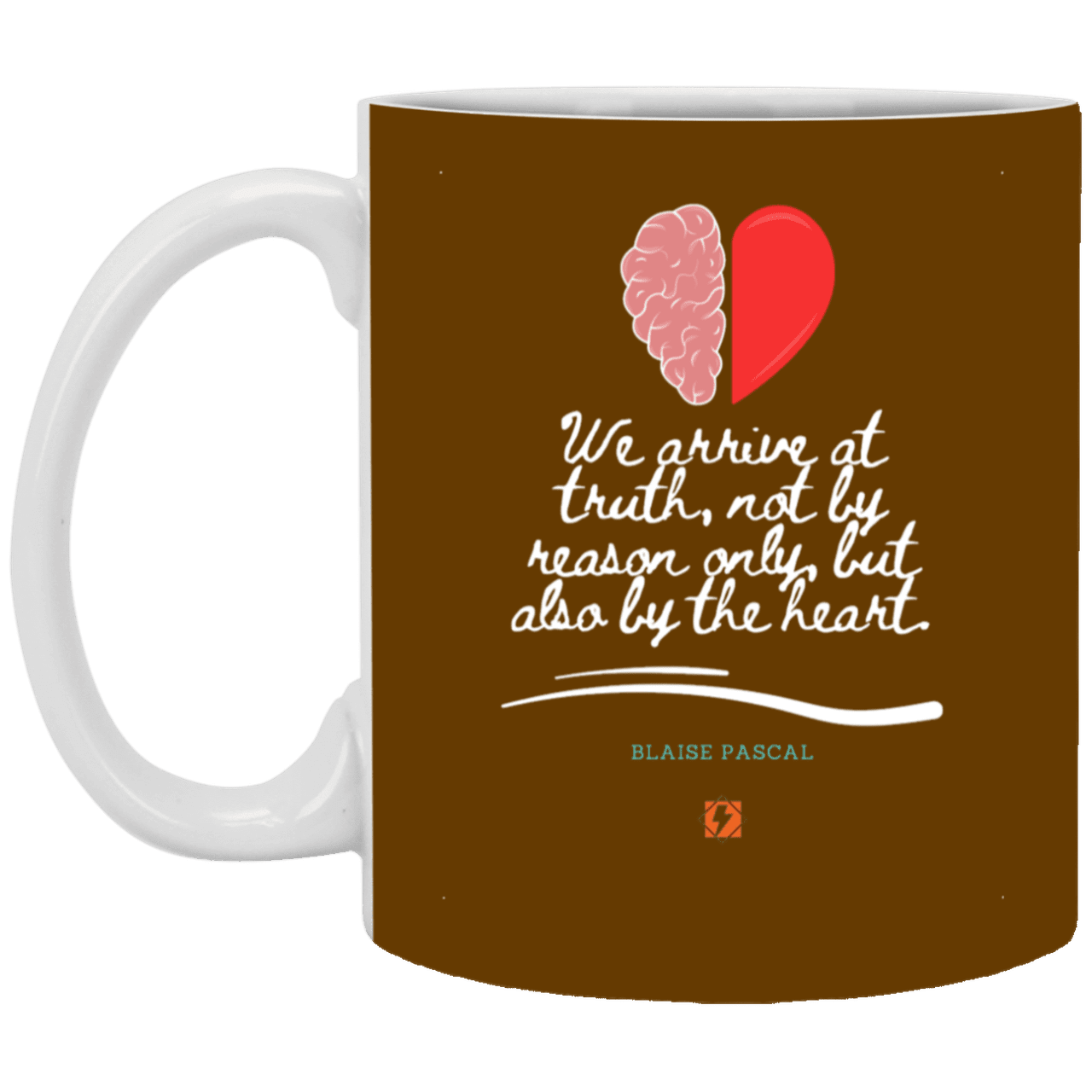 Ceramic Standard Mug 11oz with inspiring Pascal quote: BP116 - Truth requires both the head and the heart - Color: Brown