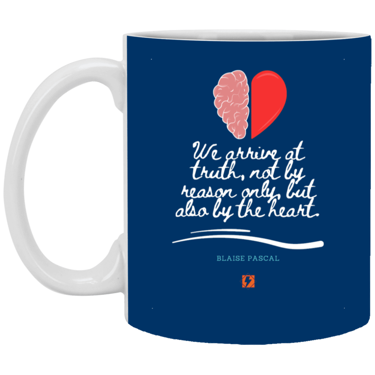 Ceramic Standard Mug 11oz with inspiring Pascal quote: BP116 - Truth requires both the head and the heart - Color: Royal