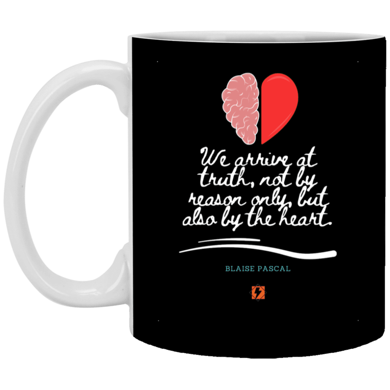 Ceramic Standard Mug 11oz with inspiring Pascal quote: BP116 - Truth requires both the head and the heart - Color: Black White