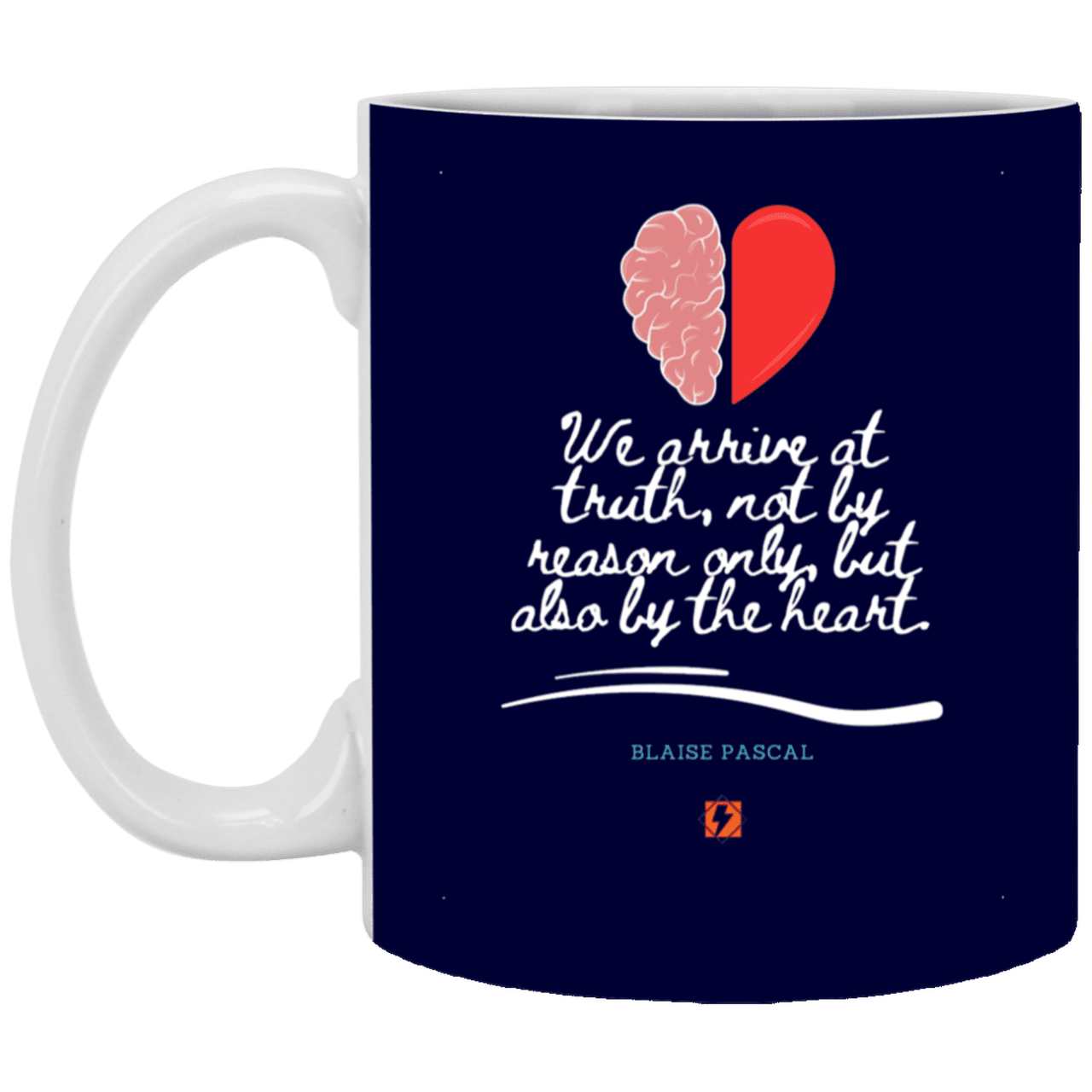 Ceramic Standard Mug 11oz with inspiring Pascal quote: BP116 - Truth requires both the head and the heart - Color: Navy