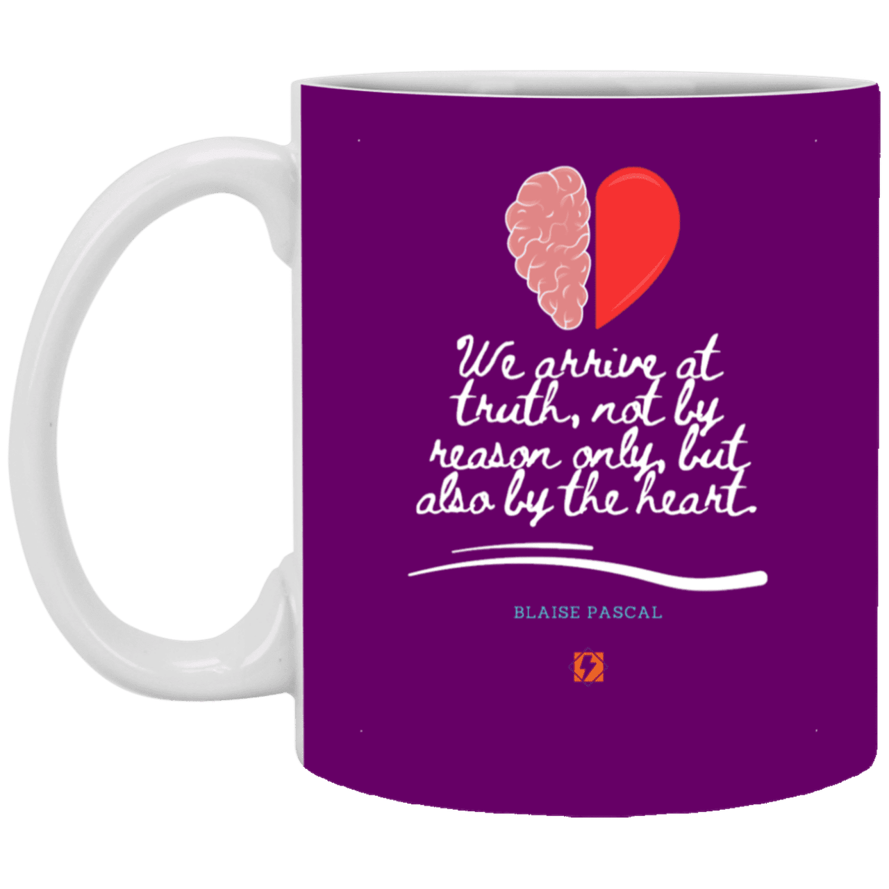 Ceramic Standard Mug 11oz with inspiring Pascal quote: BP116 - Truth requires both the head and the heart - Color: Purple