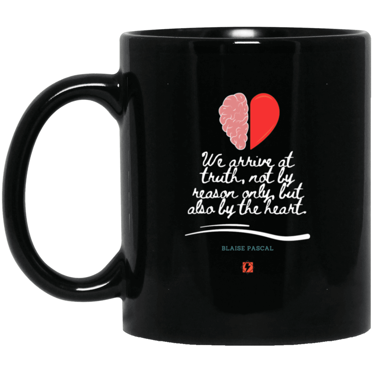 Ceramic Standard Mug 11oz with inspiring Pascal quote: BP116 - Truth requires both the head and the heart - Color: Plain Black