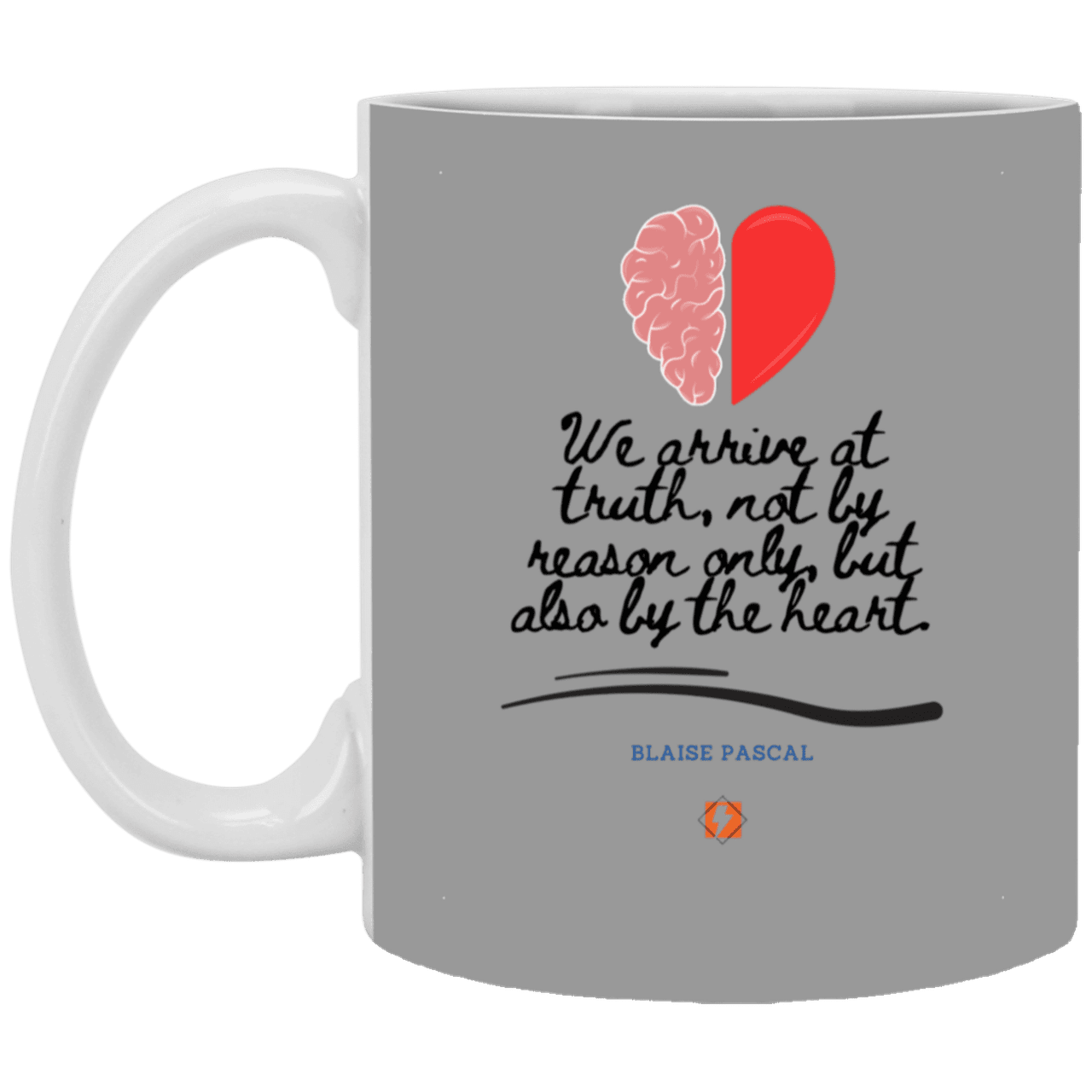 Ceramic Standard Mug 11oz with inspiring Pascal quote: BP116 - Truth requires both the head and the heart - Color: Gray