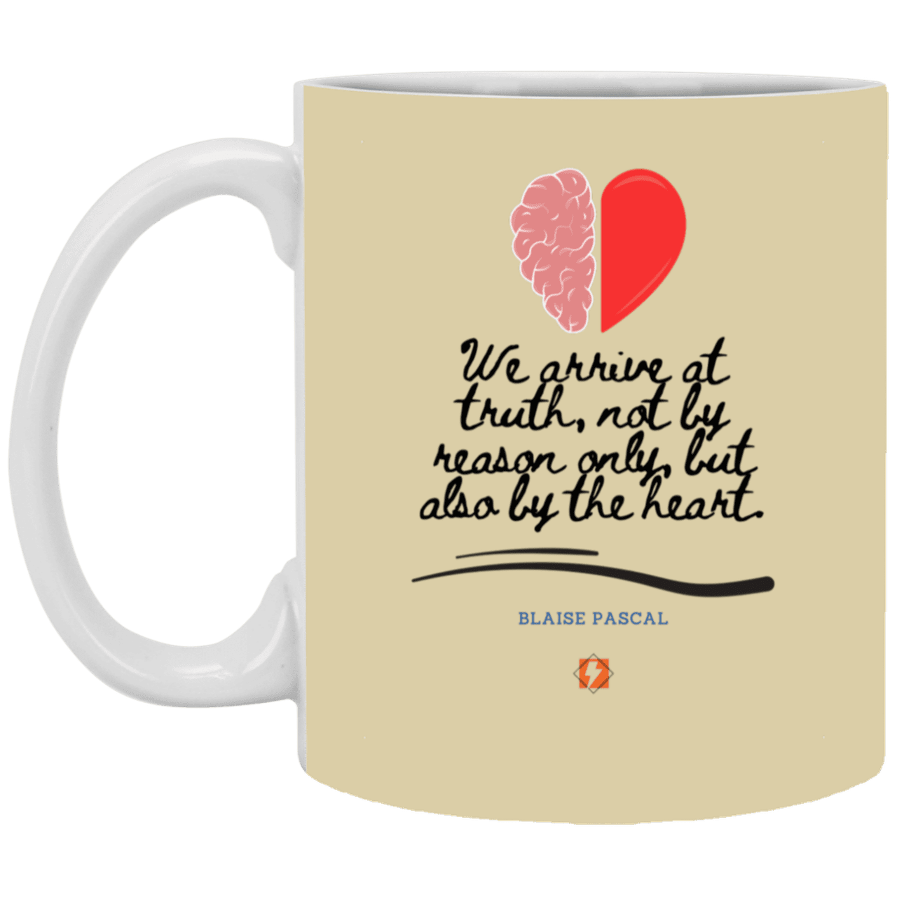 Ceramic Standard Mug 11oz with inspiring Pascal quote: BP116 - Truth requires both the head and the heart - Color: Tan