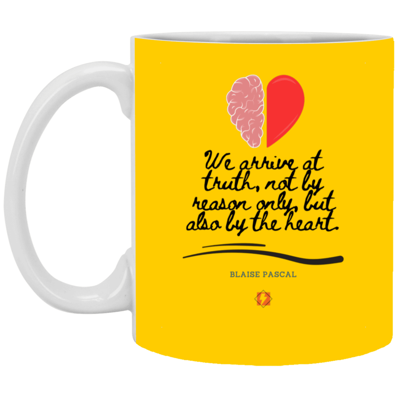 Ceramic Standard Mug 11oz with inspiring Pascal quote: BP116 - Truth requires both the head and the heart - Color: Athletic Gold