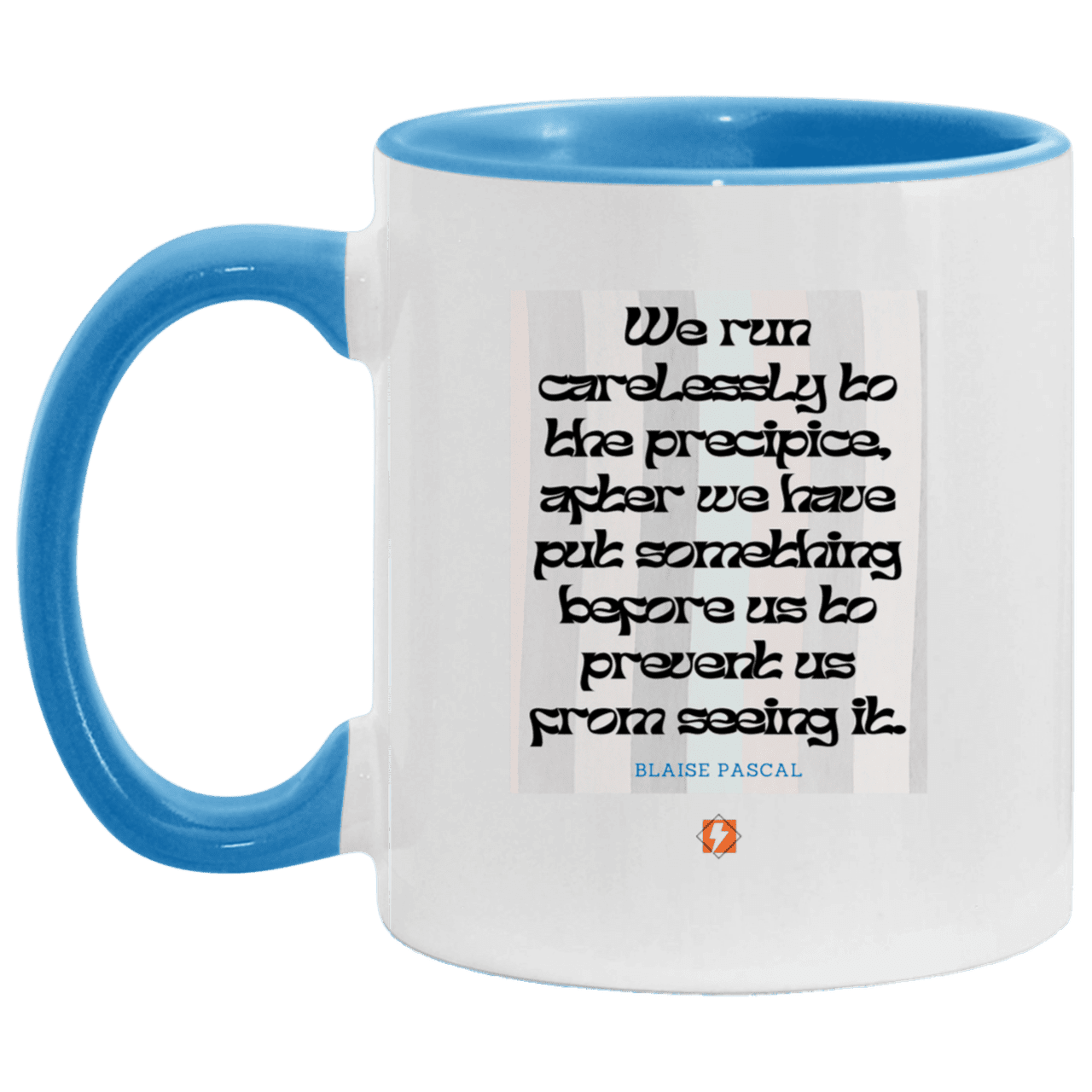 Ceramic Standard Mug 11oz with inspiring Pascal quote: BP117 - Making assumptions carry risks - Color: White/Light Blue