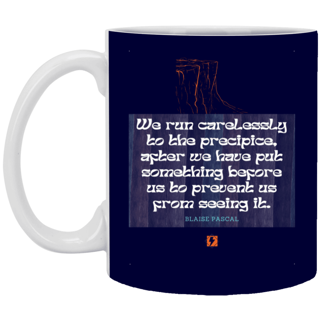 Ceramic Standard Mug 11oz with inspiring Pascal quote: BP117 - Making assumptions carry risks - Color: Navy