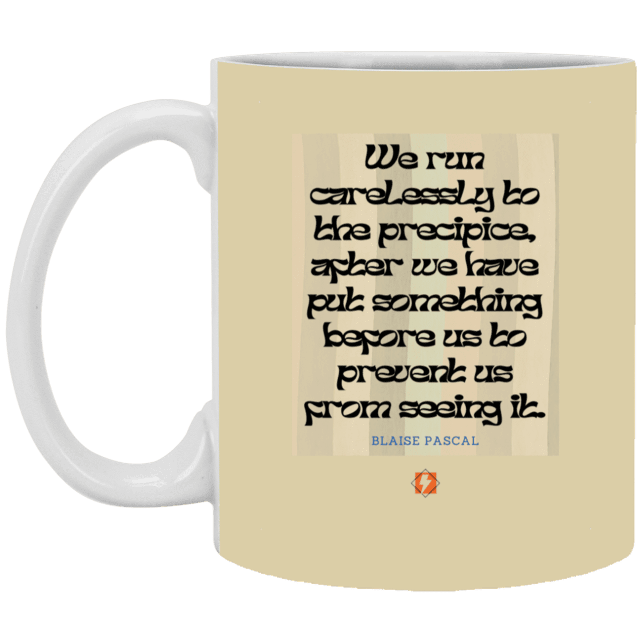 Ceramic Standard Mug 11oz with inspiring Pascal quote: BP117 - Making assumptions carry risks - Color: Tan