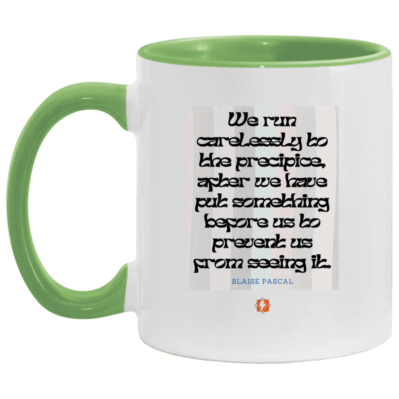 Ceramic Standard Mug 11oz with inspiring Pascal quote: BP117 - Making assumptions carry risks - Color: White/Light Green