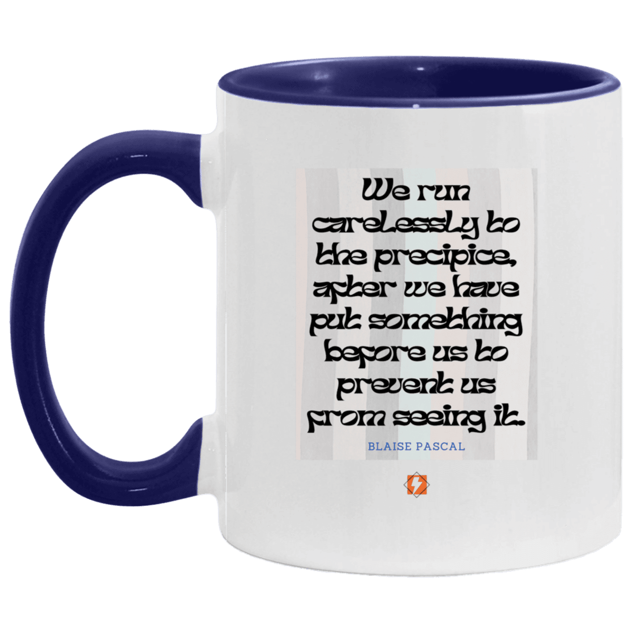 Ceramic Standard Mug 11oz with inspiring Pascal quote: BP117 - Making assumptions carry risks - Color: White/Midnight Blue