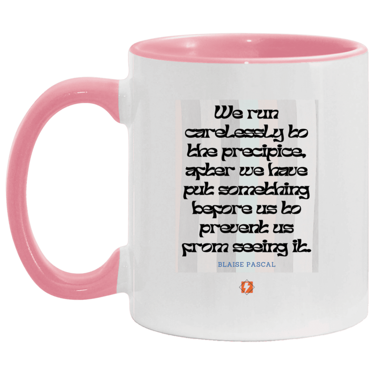 Ceramic Standard Mug 11oz with inspiring Pascal quote: BP117 - Making assumptions carry risks - Color: White/Pink