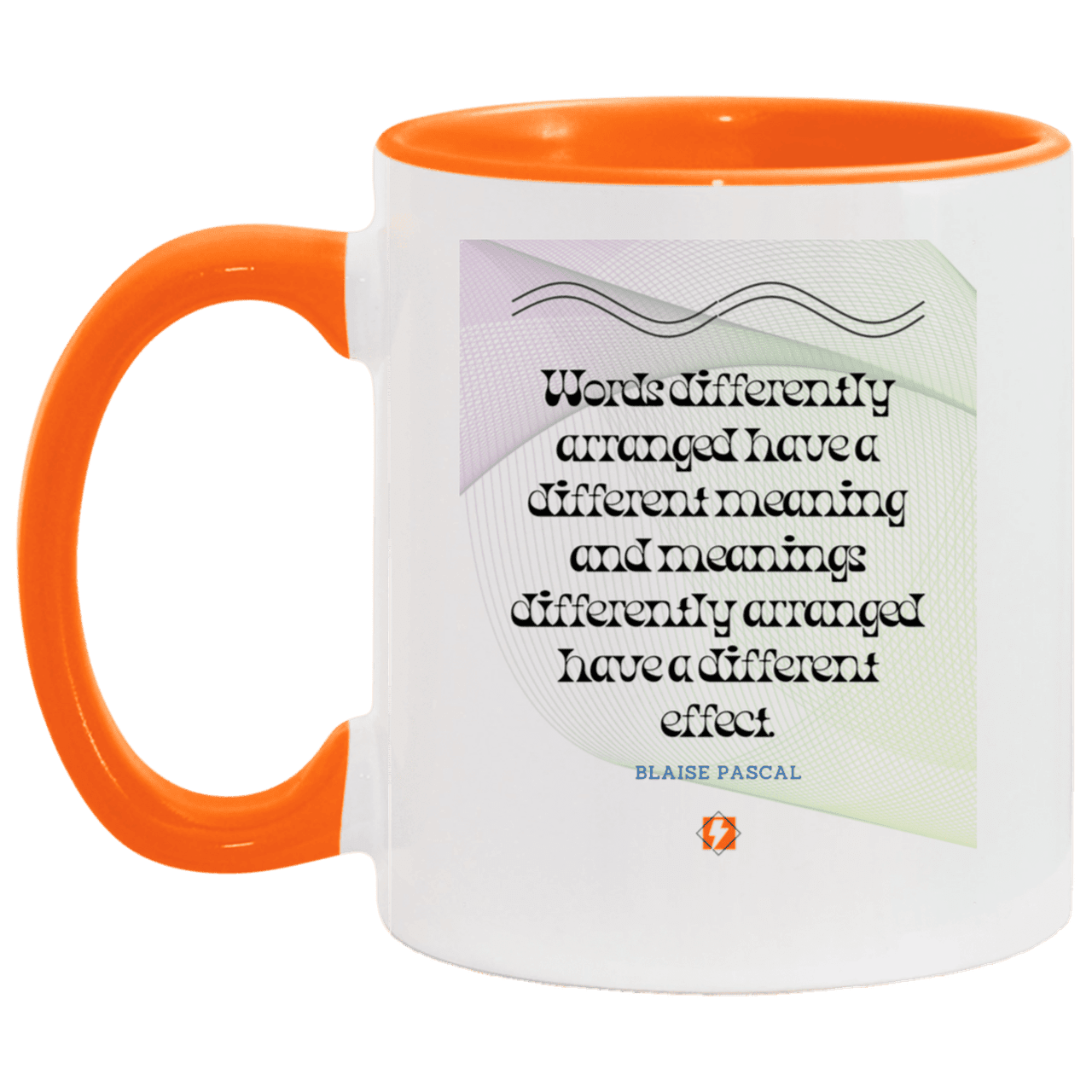 Ceramic Standard Mug 11oz with inspiring Pascal quote: BP119 - Be careful with words - Color: White/Orange