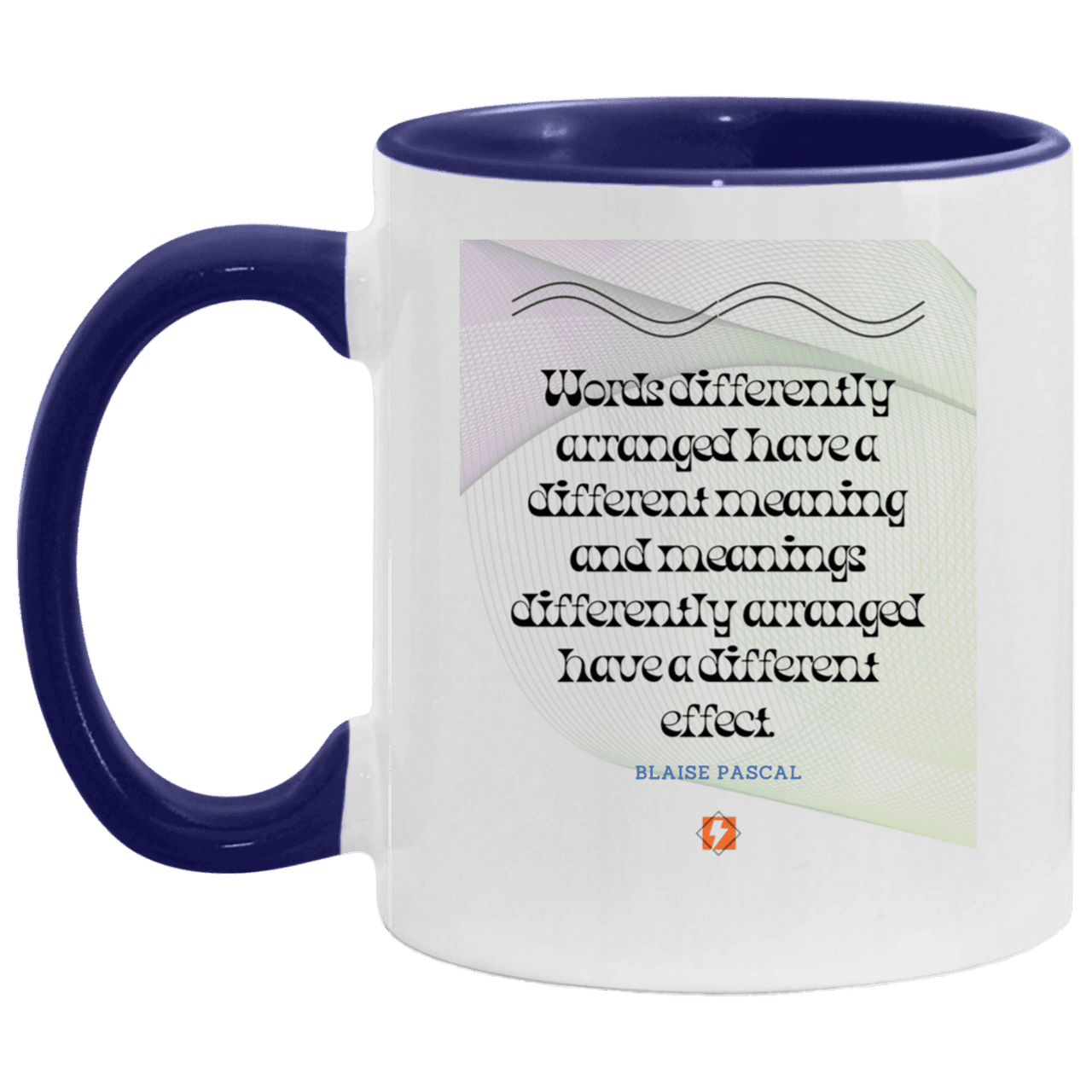 Ceramic Standard Mug 11oz with inspiring Pascal quote: BP119 - Be careful with words - Color: White/Midnight Blue