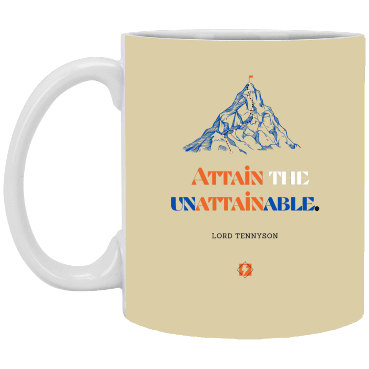 Ceramic Standard Mug 11oz with inspiring Tennyson quote: LT101 - Nothing unattainable as such - Color: Tan