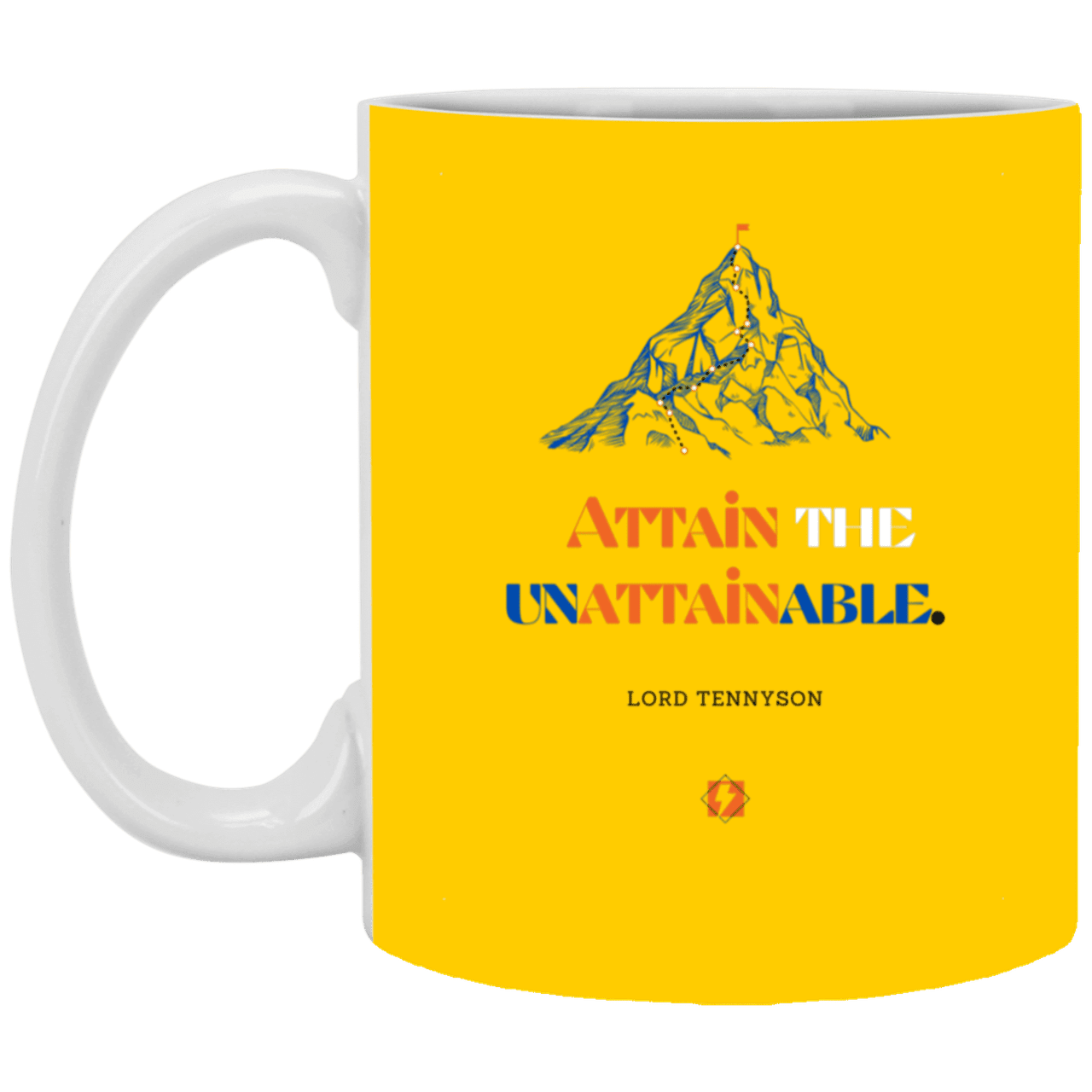 Ceramic Standard Mug 11oz with inspiring Tennyson quote: LT101 - Nothing unattainable as such - Color: Athletic Gold