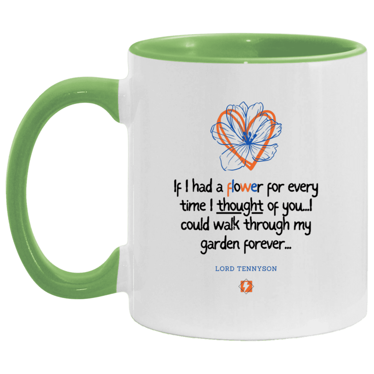 Ceramic Standard Mug 11oz with inspiring Tennyson quote: LT104 - Thinking of you - Color: White/Light Green