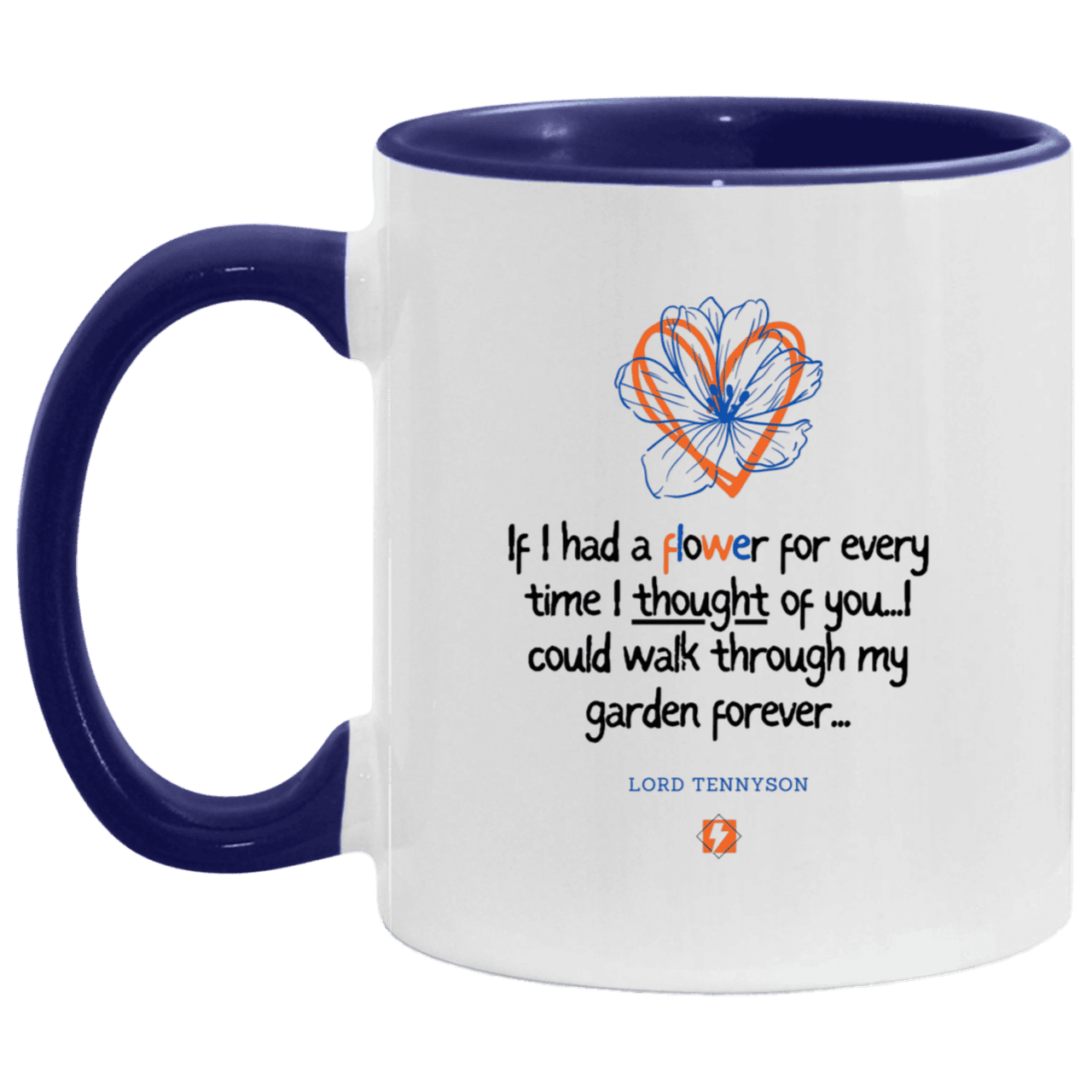 Ceramic Standard Mug 11oz with inspiring Tennyson quote: LT104 - Thinking of you - Color: White/Midnight Blue