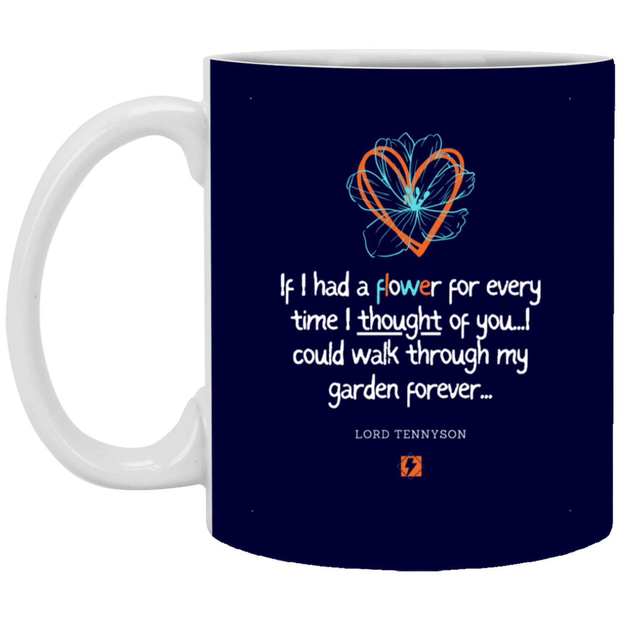 Ceramic Standard Mug 11oz with inspiring Tennyson quote: LT104 - Thinking of you - Color: Navy