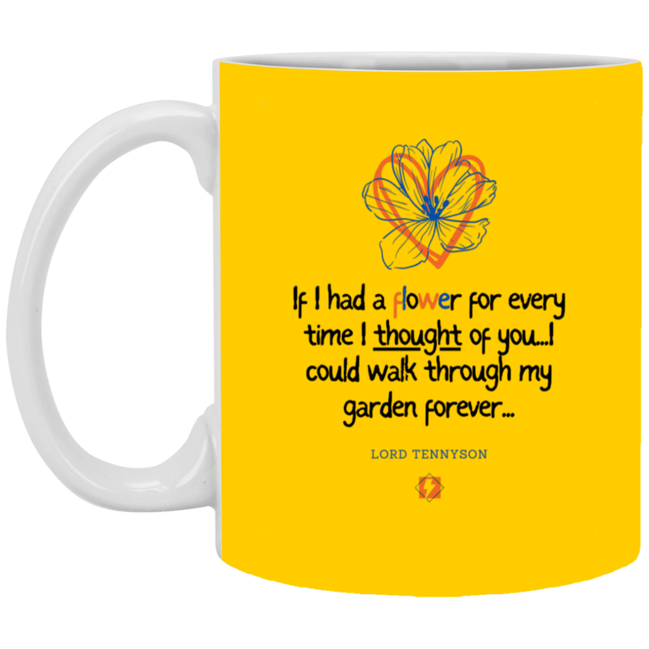 Ceramic Standard Mug 11oz with inspiring Tennyson quote: LT104 - Thinking of you - Color: Athletic Gold