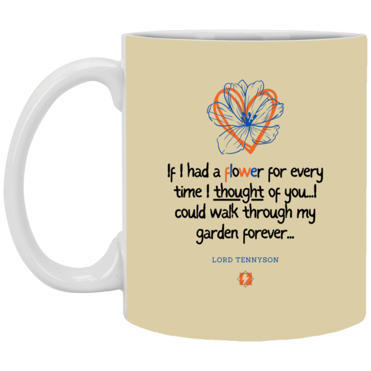 Ceramic Standard Mug 11oz with inspiring Tennyson quote: LT104 - Thinking of you - Color: Tan