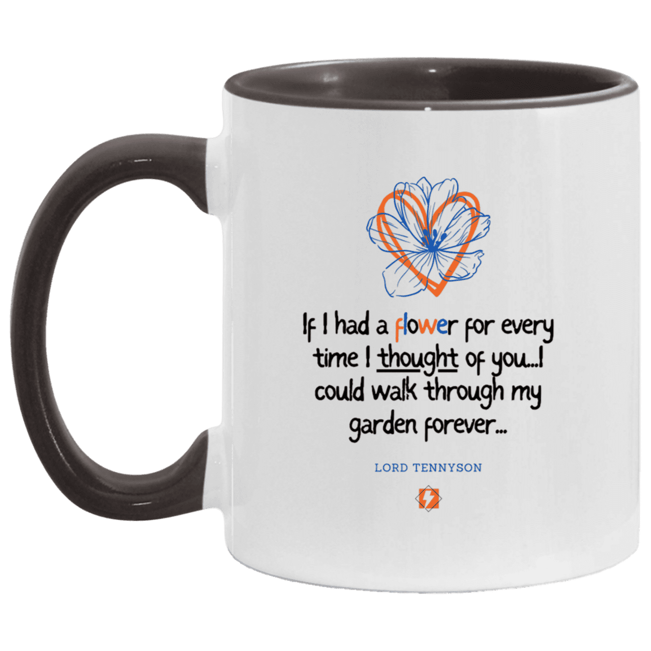 Ceramic Standard Mug 11oz with inspiring Tennyson quote: LT104 - Thinking of you - Color: White/Black