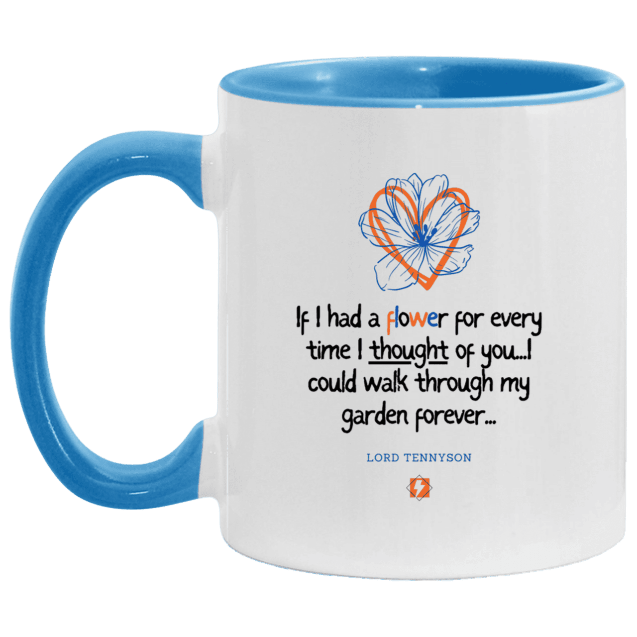 Ceramic Standard Mug 11oz with inspiring Tennyson quote: LT104 - Thinking of you - Color: White/Light Blue