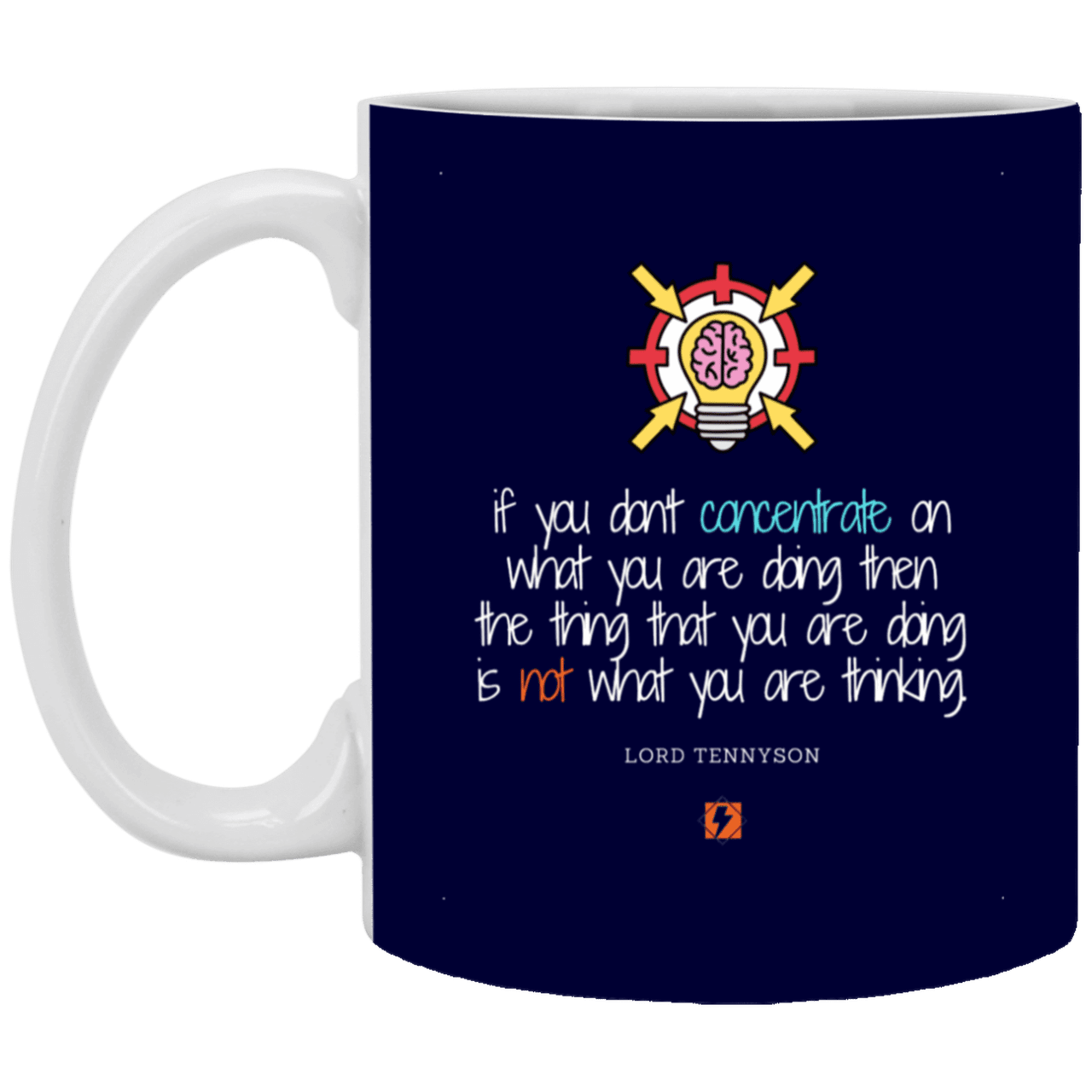 Ceramic Standard Mug 11oz with inspiring Tennyson quote: LT105 - Concentrate on your task - Color: Navy