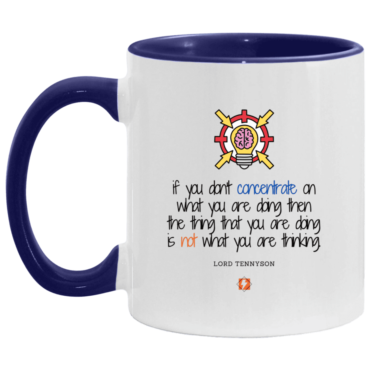 Ceramic Standard Mug 11oz with inspiring Tennyson quote: LT105 - Concentrate on your task - Color: White/Midnight Blue