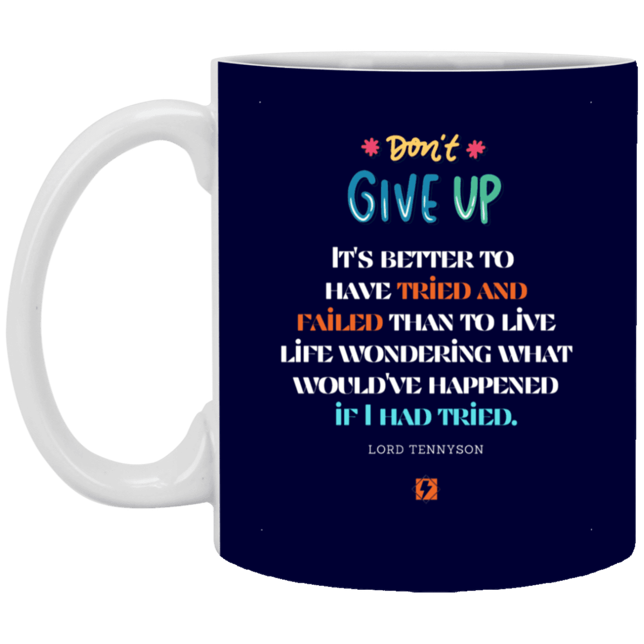 Ceramic Standard Mug 11oz with inspiring Tennyson quote: LT106 - Failure better than non-attempt - Color: Navy