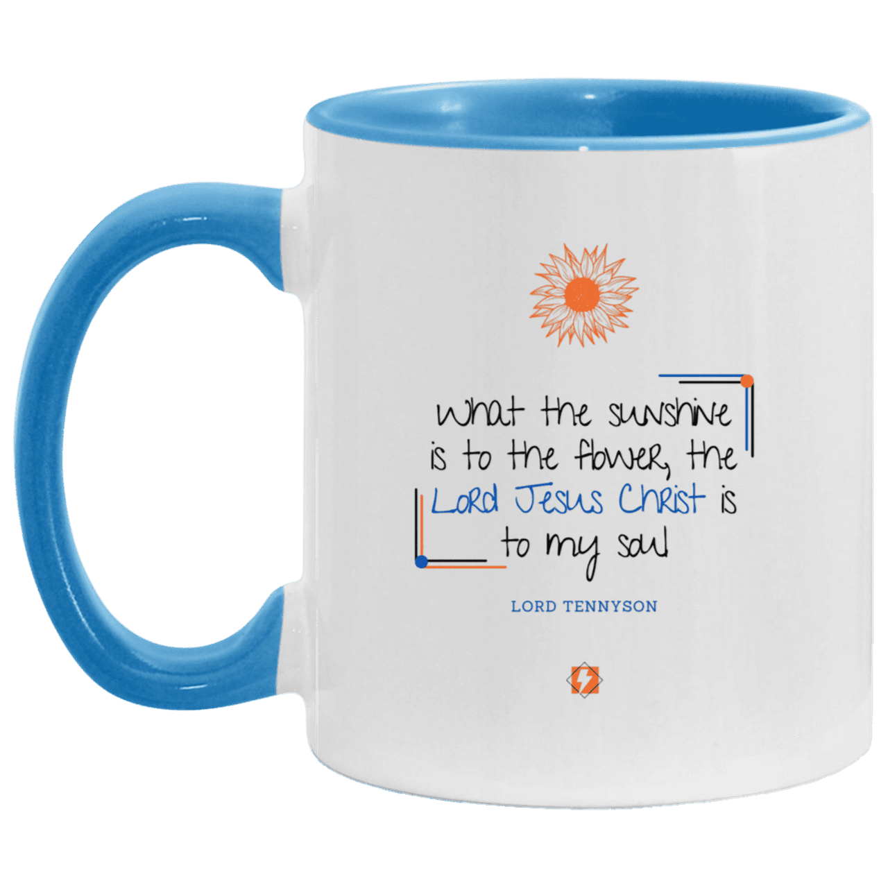 Ceramic Standard Mug 11oz with inspiring Tennyson quote: LT119 - A personal profession of faith by Lord Tennyson - Color: White/Light Blue