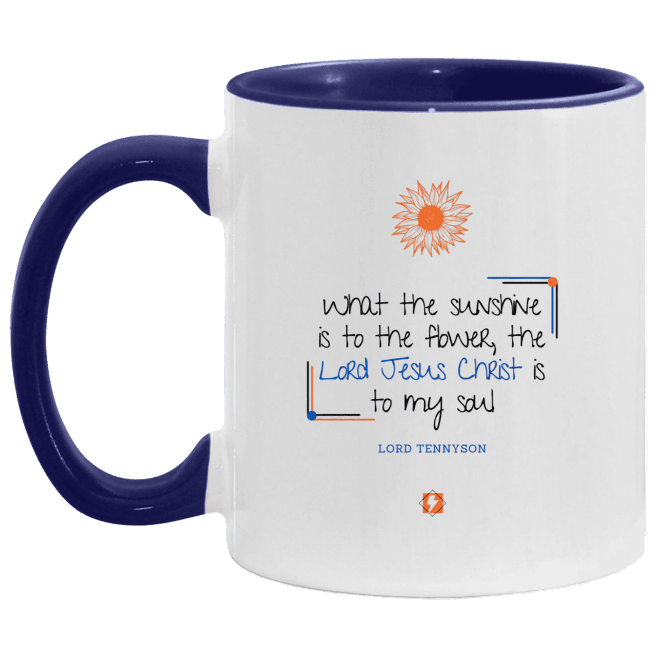 Ceramic Standard Mug 11oz with inspiring Tennyson quote: LT119 - A personal profession of faith by Lord Tennyson - Color: White/Midnight Blue