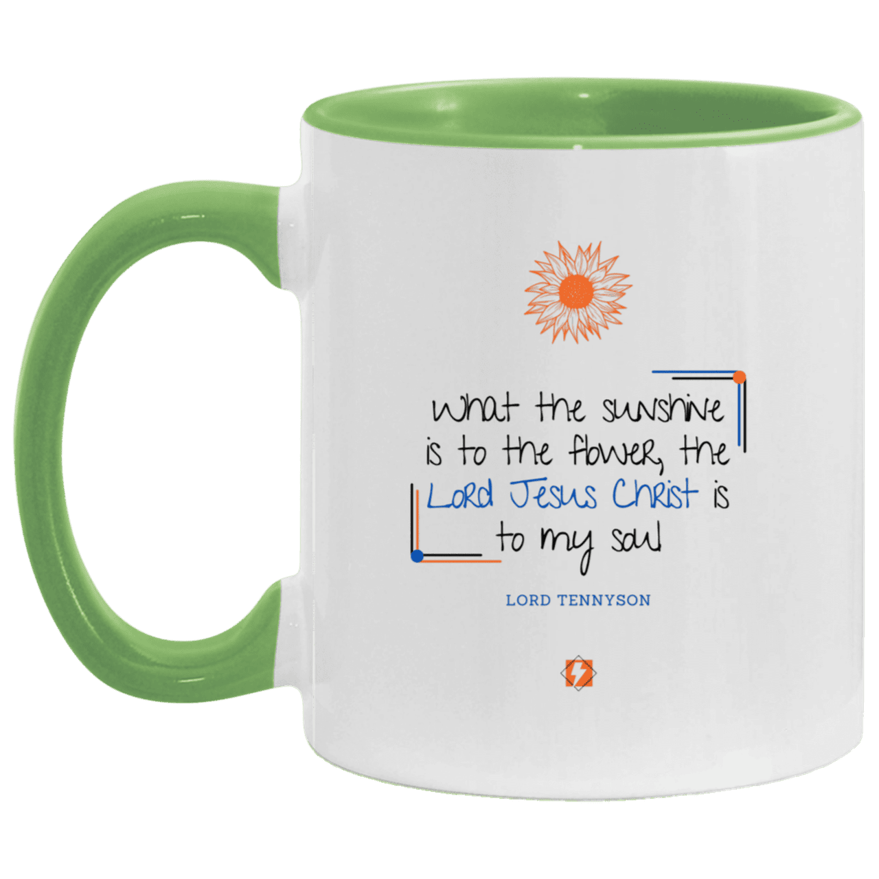 Ceramic Standard Mug 11oz with inspiring Tennyson quote: LT119 - A personal profession of faith by Lord Tennyson - Color: Purple White/Light Green