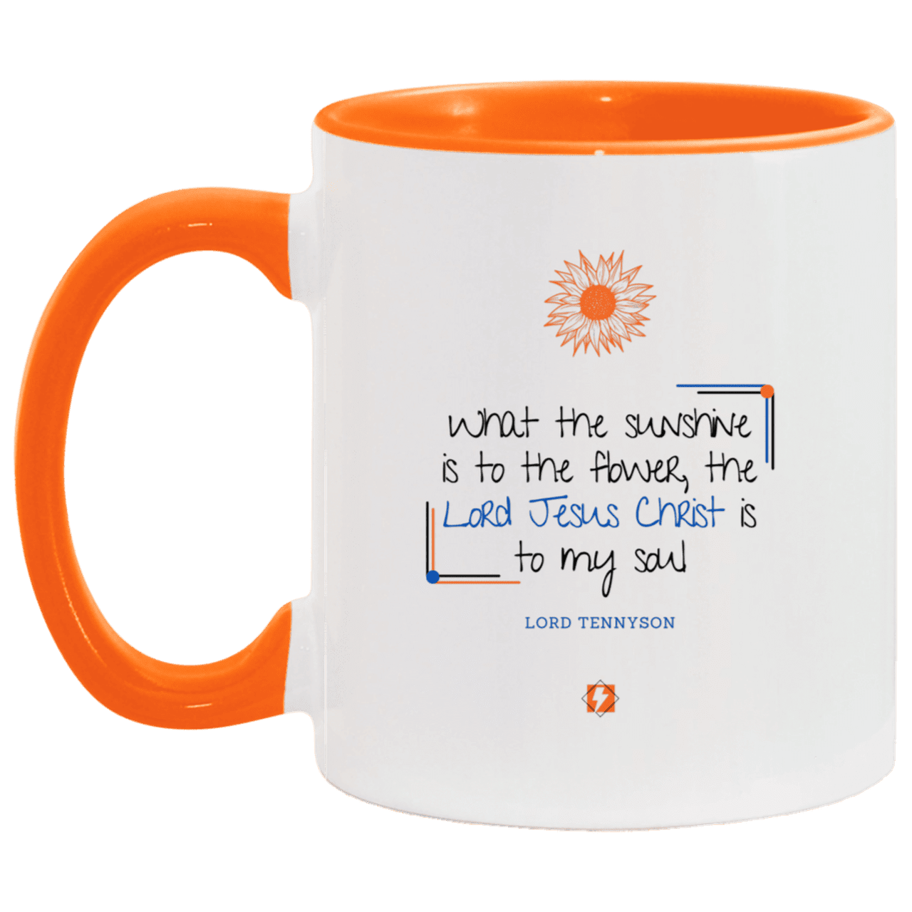 Ceramic Standard Mug 11oz with inspiring Tennyson quote: LT119 - A personal profession of faith by Lord Tennyson - Color: Navy White/Orange