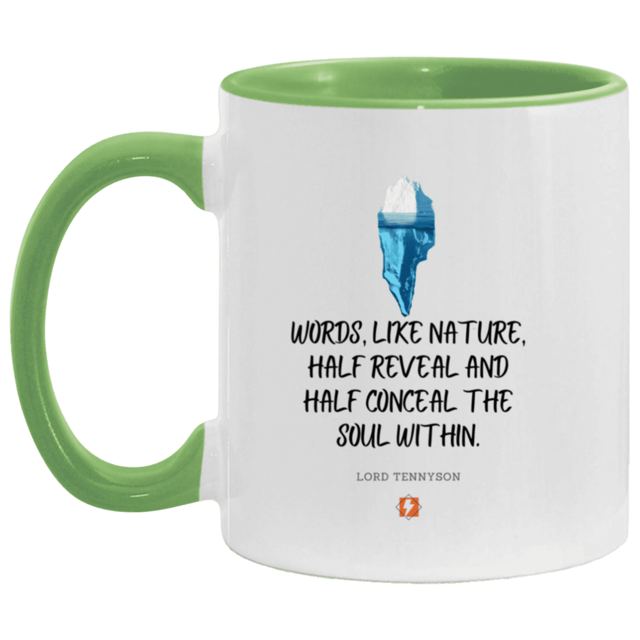 Ceramic Standard Mug 11oz with inspiring Tennyson quote: LT120 - Words both reveal and conceal the soul within - Color: White/Light Green