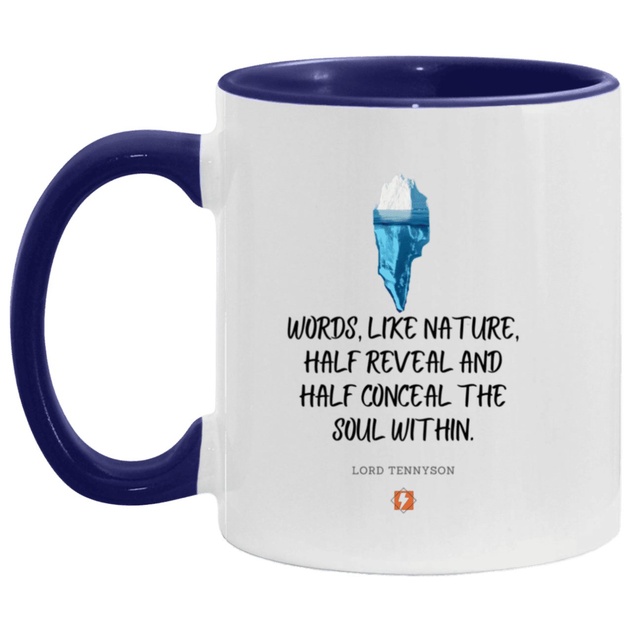 Ceramic Standard Mug 11oz with inspiring Tennyson quote: LT120 - Words both reveal and conceal the soul within - Color: White/Midnight Blue