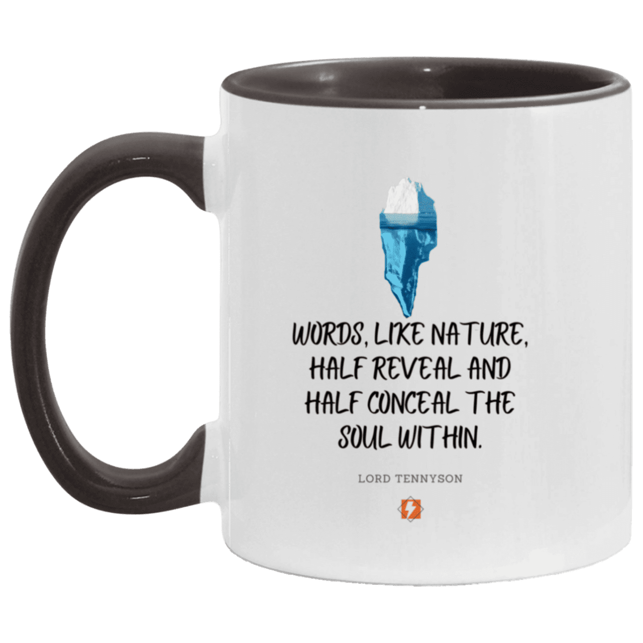 Ceramic Standard Mug 11oz with inspiring Tennyson quote: LT120 - Words both reveal and conceal the soul within - Color: White/Black