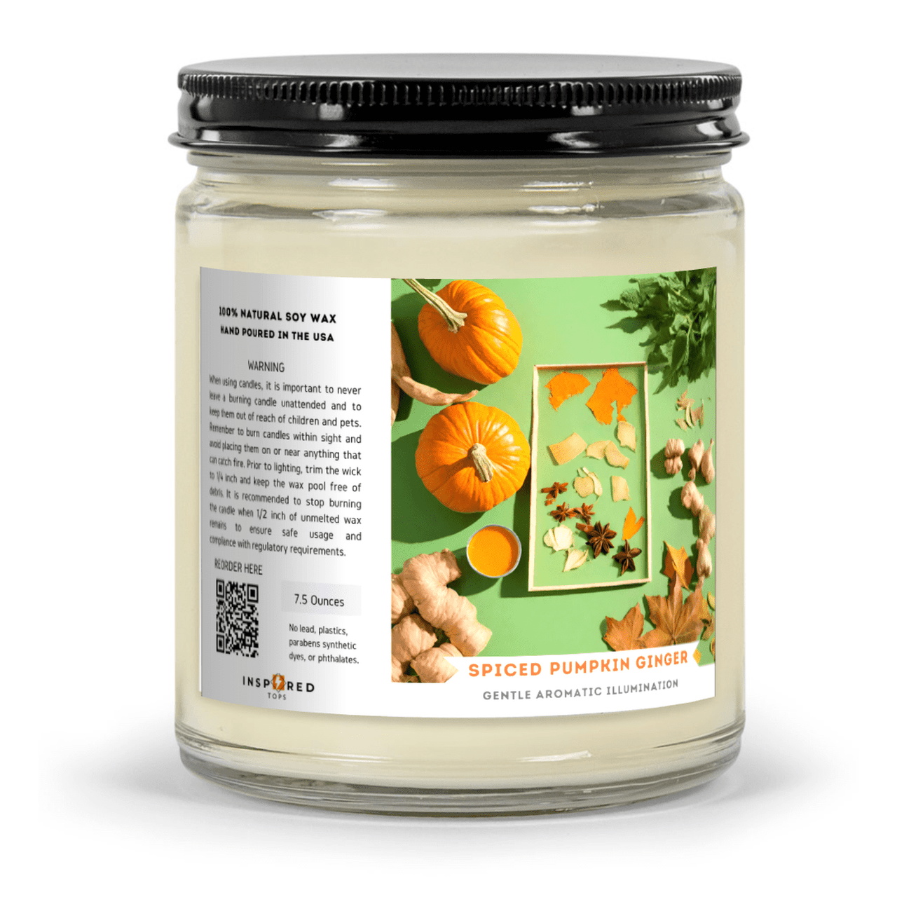 Fragrant Candle with Soy Wax Blend in Clear Glass: Gentle Aromatic Illumination - Color: Spiced Pumpkin Ginger